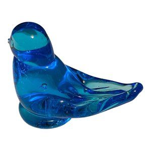 Vintage Art Glass Bluebird of Happiness Figurine Blue Bird Signed Ron Ray 1990